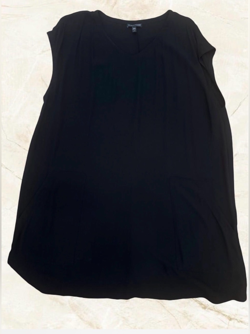 Eileen Fisher 100% Silk Tunic Dress Large w/ Pockets Minimalist Capsule Office